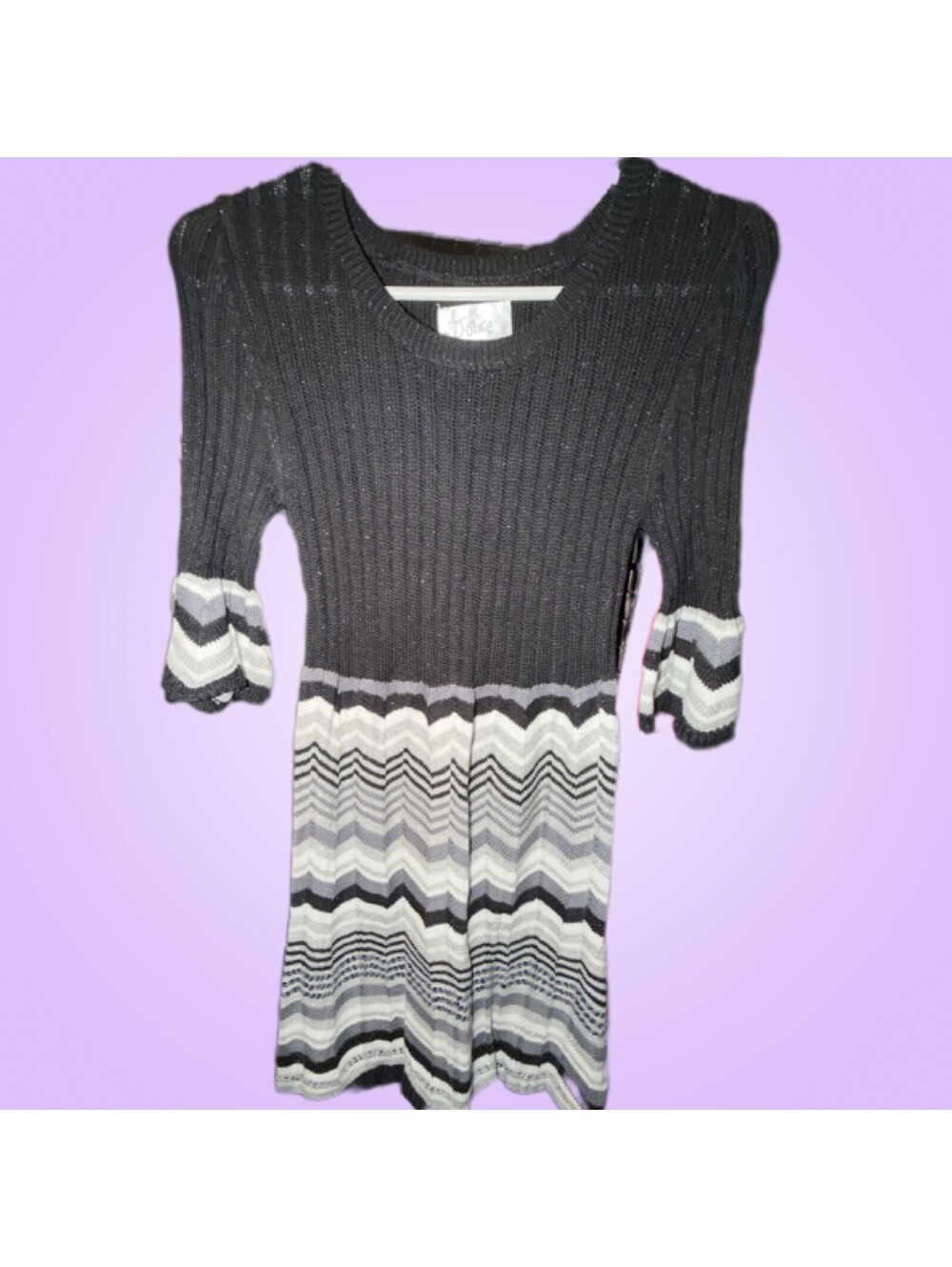 Justice Girls Size 12 Black Gray Chevron Knit Sweater Dress
